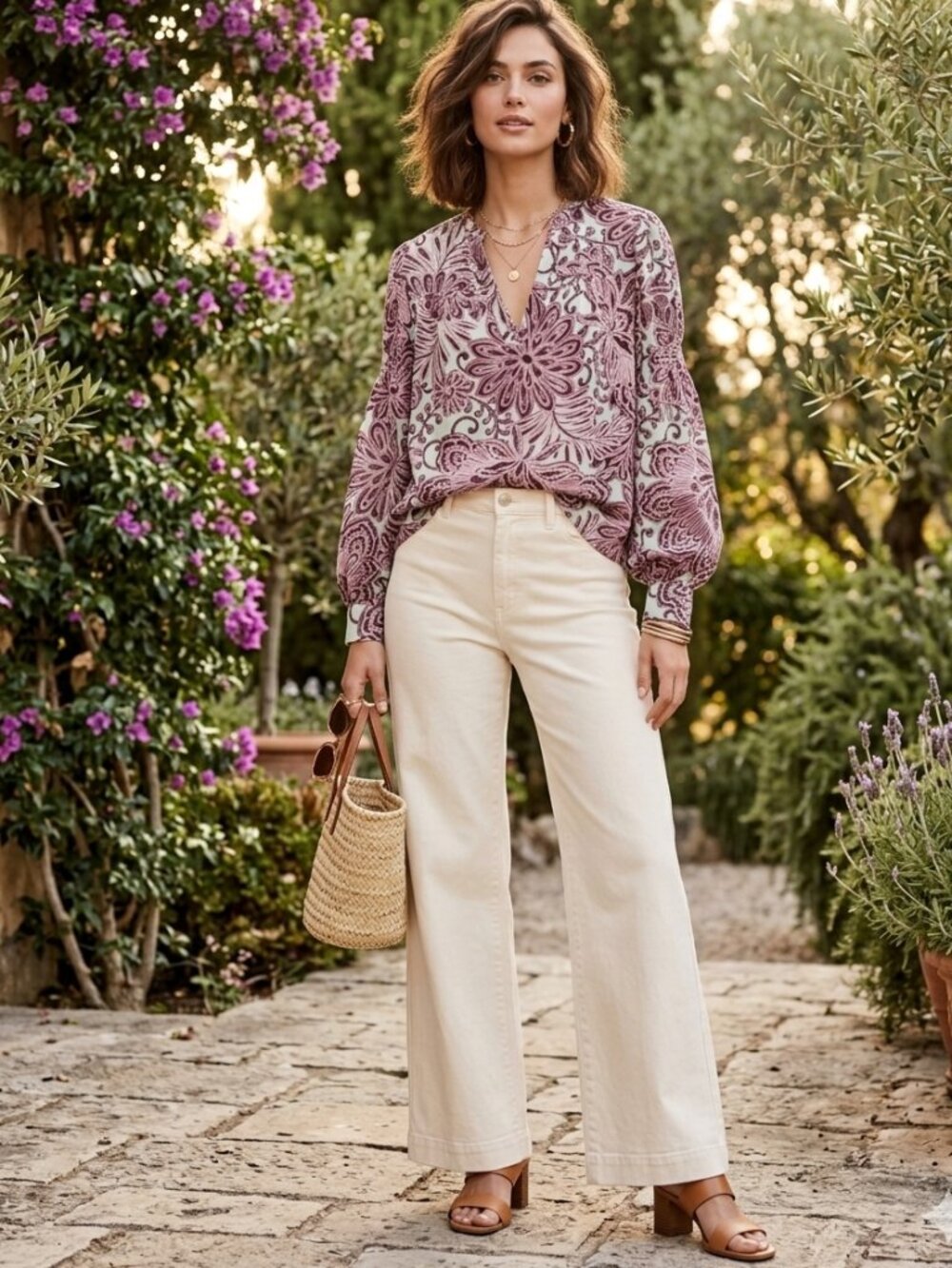 LOFT Split Neck Floral Paisley Blouse